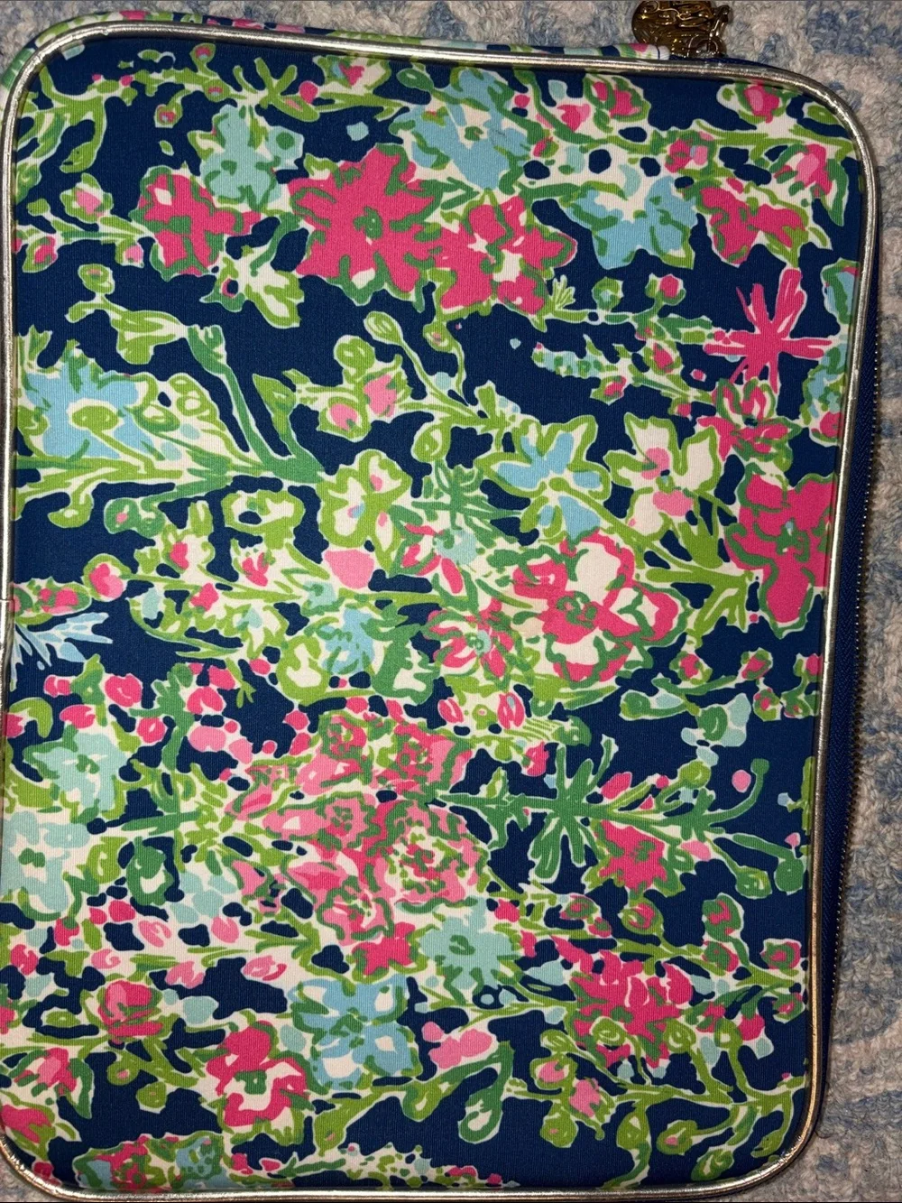 Lilly Pulitzer Navy Pink Green Floral Zip Tablet Sleeve